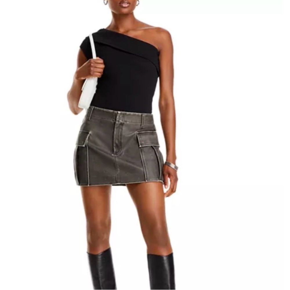 NWT BLANKNYC “On Track” Vegan Leather Skirt in a washed gray/black finish W29